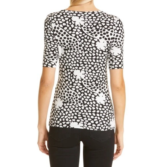 Ted Baker Top Black & White Floral Fitted Knit Blouse V Neck Women’s Size 12 - Picture 3 of 11